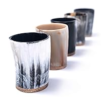 Norse Tradesman Ox-Horn Shot Glass Set (5) - 2 oz Mini-Drinking Horns for Toasting Spirits