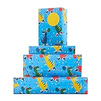 2 Sheets of Wrapping Paper & 2 Tags for Kids/Boys Birthday - Dinosaur Design