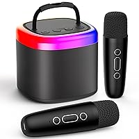 Mini Karaoke Machine, Portable Bluetooth Karaoke Speaker Unpowered Cabinets with 2 Wireless Microphones and Party Lights for Kids and Adults, Birthday Gifts for Girls Boys Family Home Party(Black)