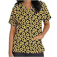 Womens Working Uniform Tops Floral Printed Mock Neck Short Sleeve Tshirt Sexy Flannel Shirts for Women Oversized