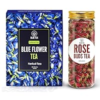 Butterfly Pea Flower Tea + Rose Buds Tea | Natural Sun Dried | Freshest Herbal Tea | High on Antioxidants | Caffeine Free - Gluten Free | Non-GMO