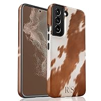 Custom Monogram Initials Brown/White Cowhide Case, Personalized Name Case, Designed for Samsung Galaxy S24 Plus, S23 Ultra, S22, S21, S20, S10, S10e, S9, S8, Note 20, 11