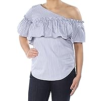Womens Ruffled One Shoulder Blouse, Blue, Small