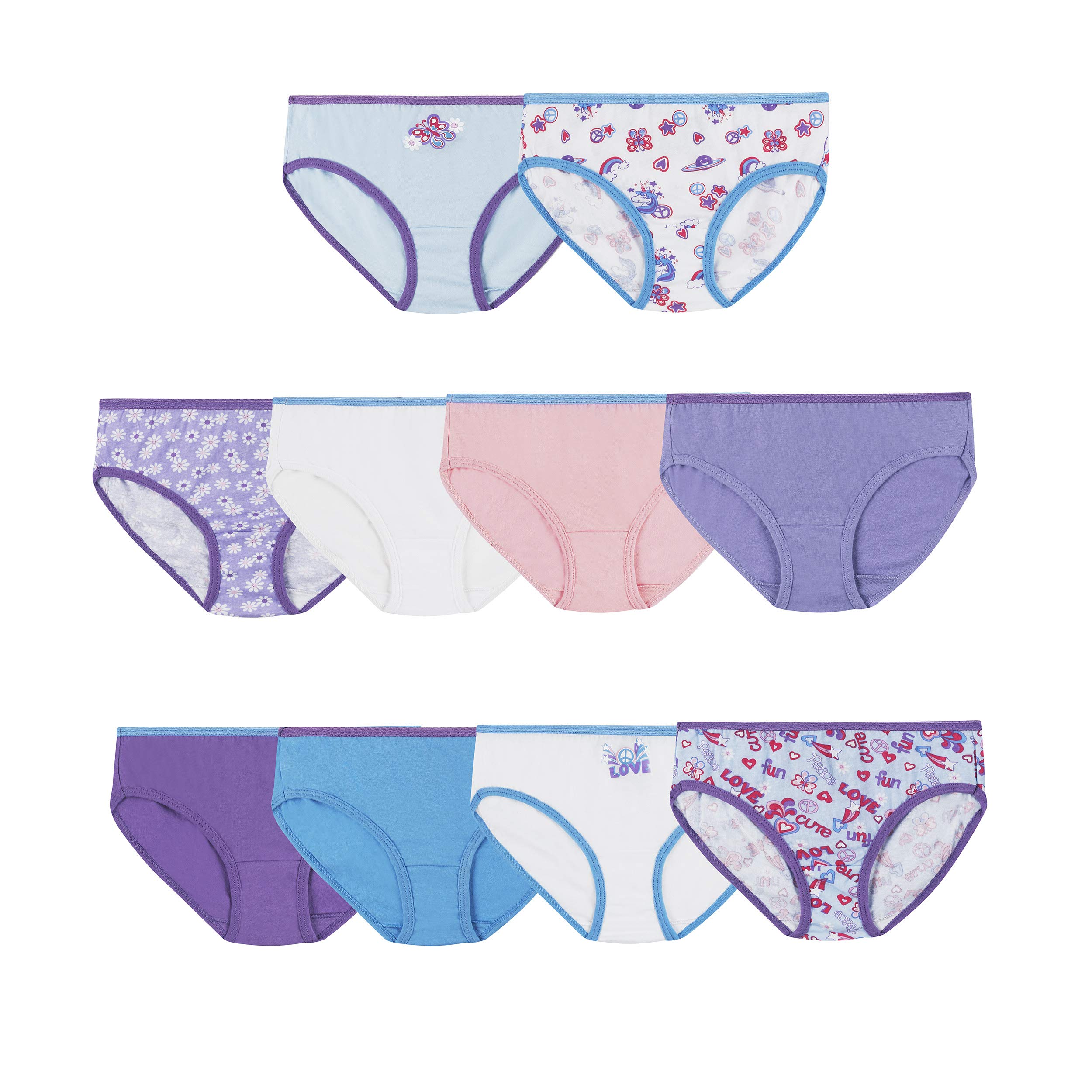 Hanes Girls’ Underwear, Low Rise Briefs 100% Cotton Underwear, Assorted Colors & Prints, Multipack