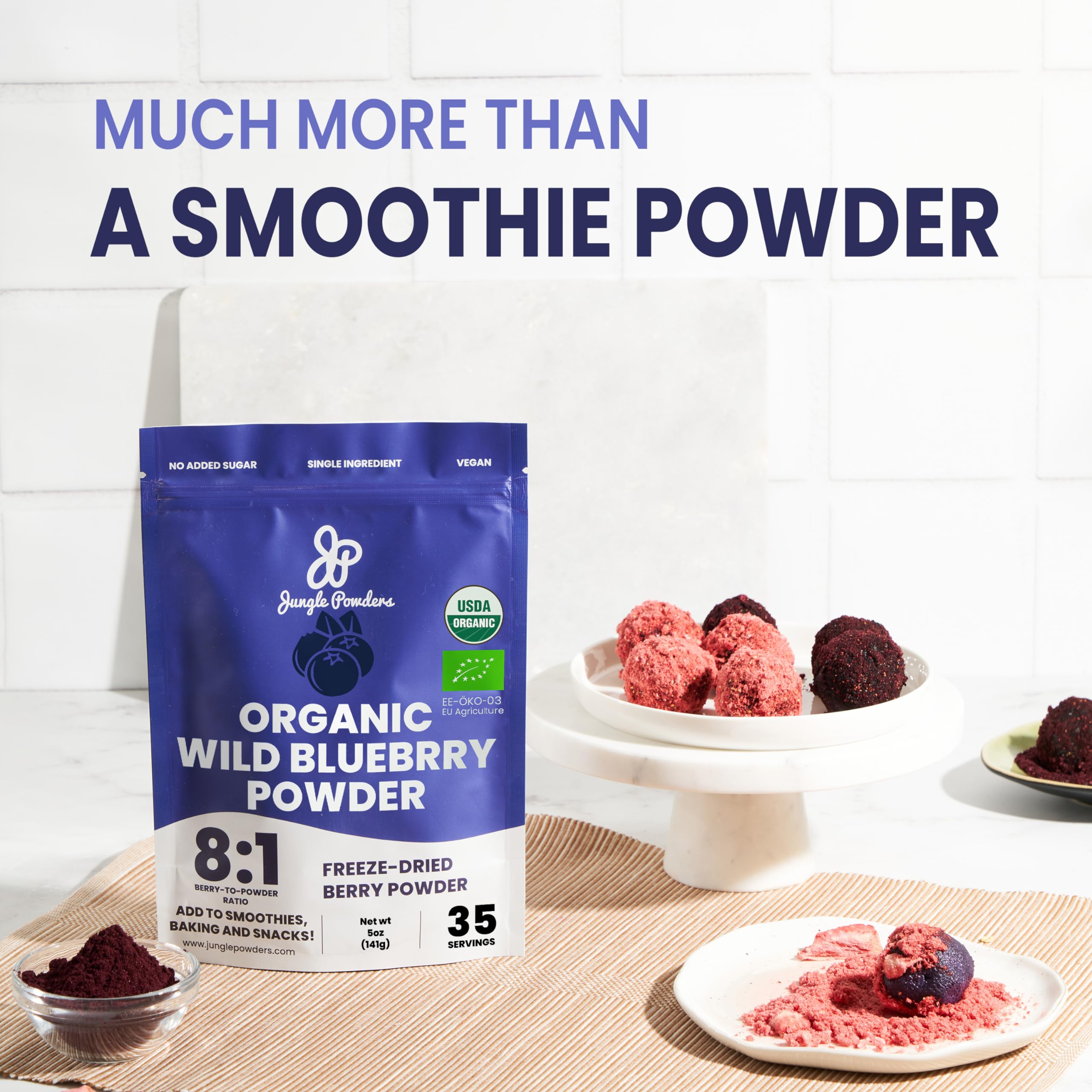 Jungle Powders Wild Bilberry Extract Organic Blueberry Powder USDA Organic Raspberry Powder Bundle Blueberries Raspberries Powdered Whole Berry for Baking Bilberry Supplement for Eyes