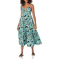 MOON RIVER Women's Sweetheart Neck Sleeveless Back Cut-Out Tiered Shirred Smock Midi Dress