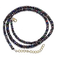 JEWELZ 20 inch Long Round Shape Faceted Cut Natural Black Ethiopian Opal 2-3 mm Beads Necklace with 925 Sterling Silver Clasp for Women, Girls Unisex