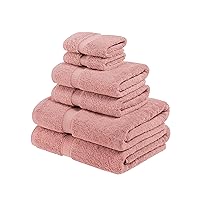 Egyptian Cotton Pile 6 Piece Towel Set, Includes 2 Bath, 2 Hand, 2 Face Towels/Washcloths, Ultra Soft Luxury Towels, Thick Plush Essentials, Guest Bath, Spa, Hotel Bathroom, Tea Rose