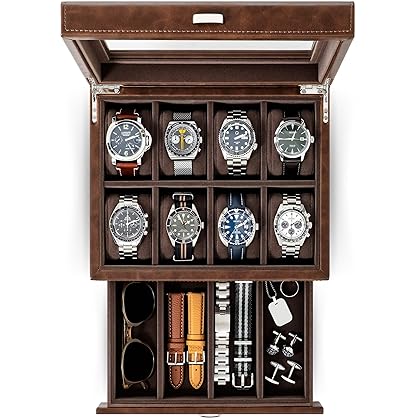 TAWBURY 8 Slot Watch Box Organizer for Men – Luxury Faux Leather Watch Case for Men | Watch Box for Men | Wrist Watch Storage Case for Men | High-End Watch Display Case for Men