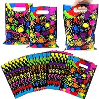 Neon Party Favors Bags 50 Pieces Let's Glow in The Dark Party Supplies Colorful Goodie Candy Gift Bags Plastic Treat Bags with Handles Birthday Retro 80's 90's Party Decorations