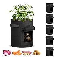 iPower 5-Pack 7-Gallon Potato Grow Bags Planter Pots with Handle, Access Flap and Visual Window, Easy to Harvest, Thickened Non-Woven Aeration Fabric Container for Tomato, Carrot, Fruits, Vegetables