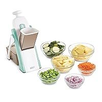 Safe Slice® Mandoline Slicer, Julienne + Dicer for Vegetables, Meal Prep & More with 30+ Presets & Thickness Adjuster - Aqua