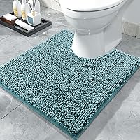Yimobra Luxury Shaggy Toilet Bath Mat U-Shaped Contour Rugs for Bathroom, 24.4 X 20.4 Inches, Soft and Comfortable, Maximum Absorbent, Dry Quickly, Non-Slip, Machine-Washable,Teal Blue