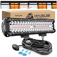 Nilight 12Inch 300W LED Light Bar Spot Flood Amber White Strobe 6 Modes with Memory Function Off-Road Truck Car ATV SUV Cabin Boat with 16AWG Wiring Harness Kit-1 Lead, 2 Years Warranty