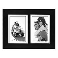 Malden 673-35SD Double 3.5x5 Picture Frame - Wide Real Wood Molding, Real Glass - Black