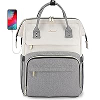 LOVEVOOK Laptop Backpack for Women Fashion Business Computer Backpacks Travel Bags Purse Doctor Nurse Work Backpack with USB Port, Fits 17-Inch Laptop Beige Grey