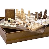 Hey! Play! 7-in-1 Classic Wooden Board Game Set – Old Fashioned Family Game Night Cards, Dice, Chess, Checkers, Backgammon, Dominoes and Cribbage (12-HY2691)