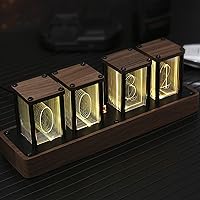 Nixie Tube Clock Walnut Digital Desk Clock, Support Wi-Fi Time Calibration, Alarm and 12/24h Display, No Assemble Required - A Retro Gift for Friends (Walnut Wood)