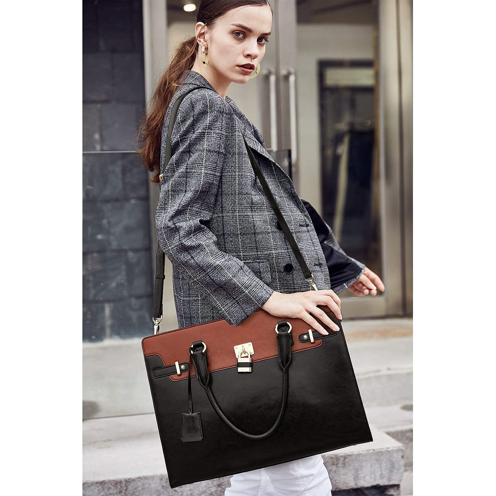 BOSTANTEN Briefcase for Women Leather Laptop Handbag bundle Women Leather Wallet