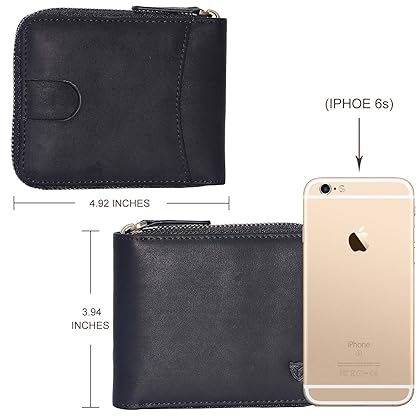DONWORD RFID Men's Leather Zipper wallet Zip Around Wallet Bifold Multi Card Holder Purse