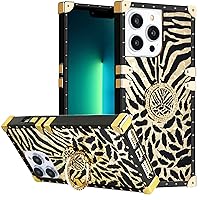 iPhone 14 Pro Case with Ring for Women, DMaos Gold Gorgeous Rhinestone Bling Diamond Kickstand, Premium for iPhone14 Pro 6.1'' - Zebra