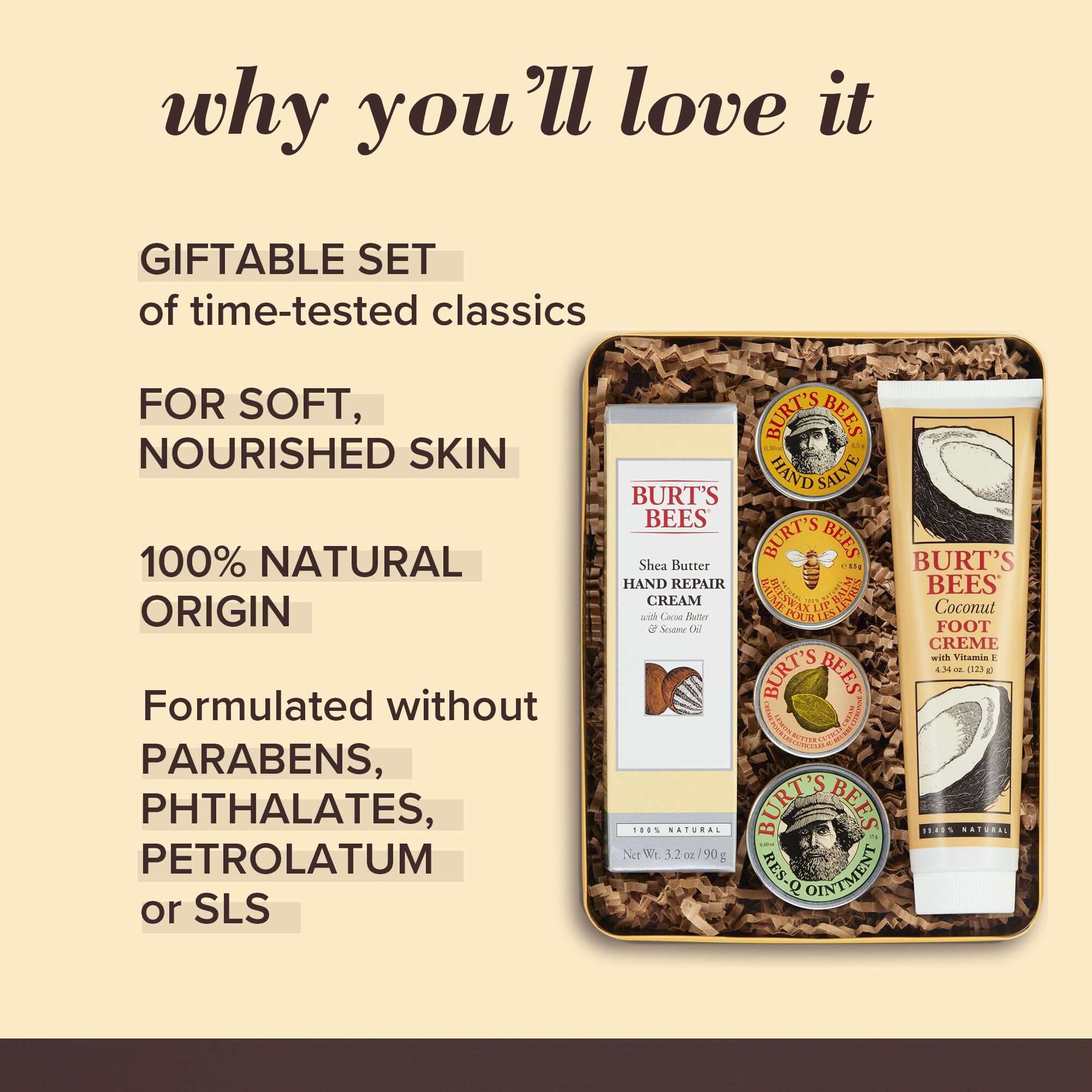 Burt's Bees Classics Valentines Day Gifts Set, 6 Products in Giftable Tin – Cuticle Cream & Lip Balm Valentines Day Gifts, Original Beeswax, Lip Moisturizer With Responsibly Source
