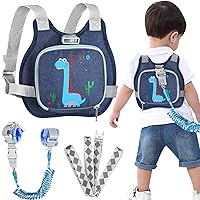 Toddler Harness Leash+ Anti Lost Wrist Link, Accmor Cute Dinosaur Kids Harness with Leash, Foldable Child Leash Baby Walking Wristband Assistant Strap Belt Hold Baby Boys Girls Close While Walking