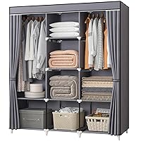 Portable Closet, 51 Inch Wardrobe Closet for Hanging Clothes with 2 Hanging Rods, 8 Storage Organizer Shelves for Bedroom, Durable and Easy to Assemble, Grey