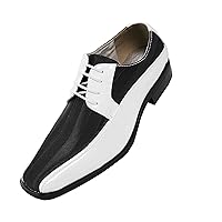 Avant Viotti 179 - Mens Shoes - Oxford Shoes for Men - Mens Casual Dress Shoes, Wedding Shoes Striped Satin, Patent Tuxedo - Dress Shoes for Men; Color: Black/White Size 13