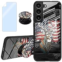 Galaxy S21 FE Case with Screen Protector + Kickstand Deer Wood Theme Design, Phone Case for Samsung Galaxy S21 FE Case Shockproof Anti-Slip Full Protection Cover