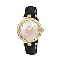 Gucci Swiss Quartz Gold-Tone and Leather Dress Black Women's Watch(Model: YA141404)