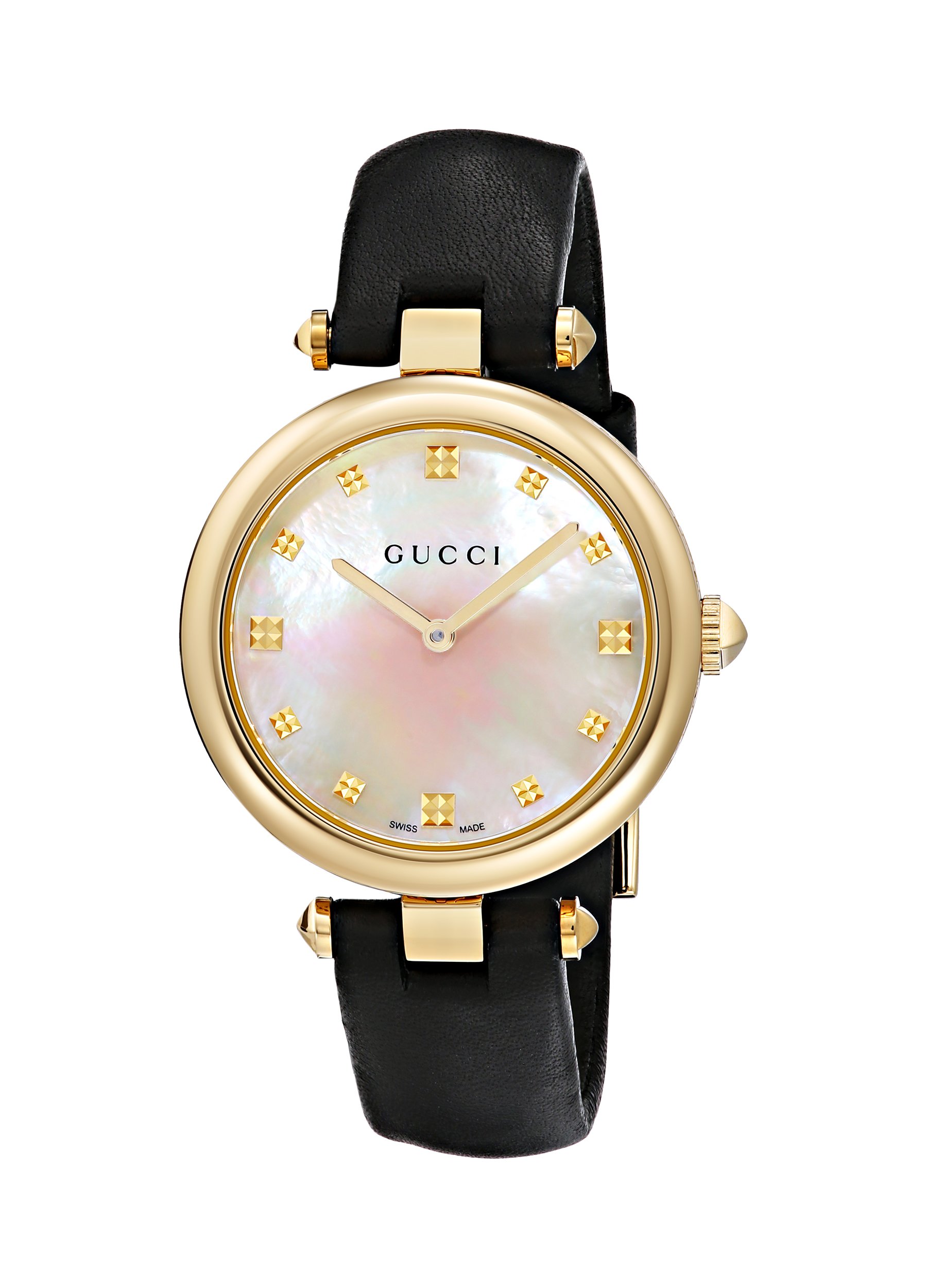 Gucci Swiss Quartz Gold-Tone and Leather Dress Black Women's Watch(Model: YA141404)