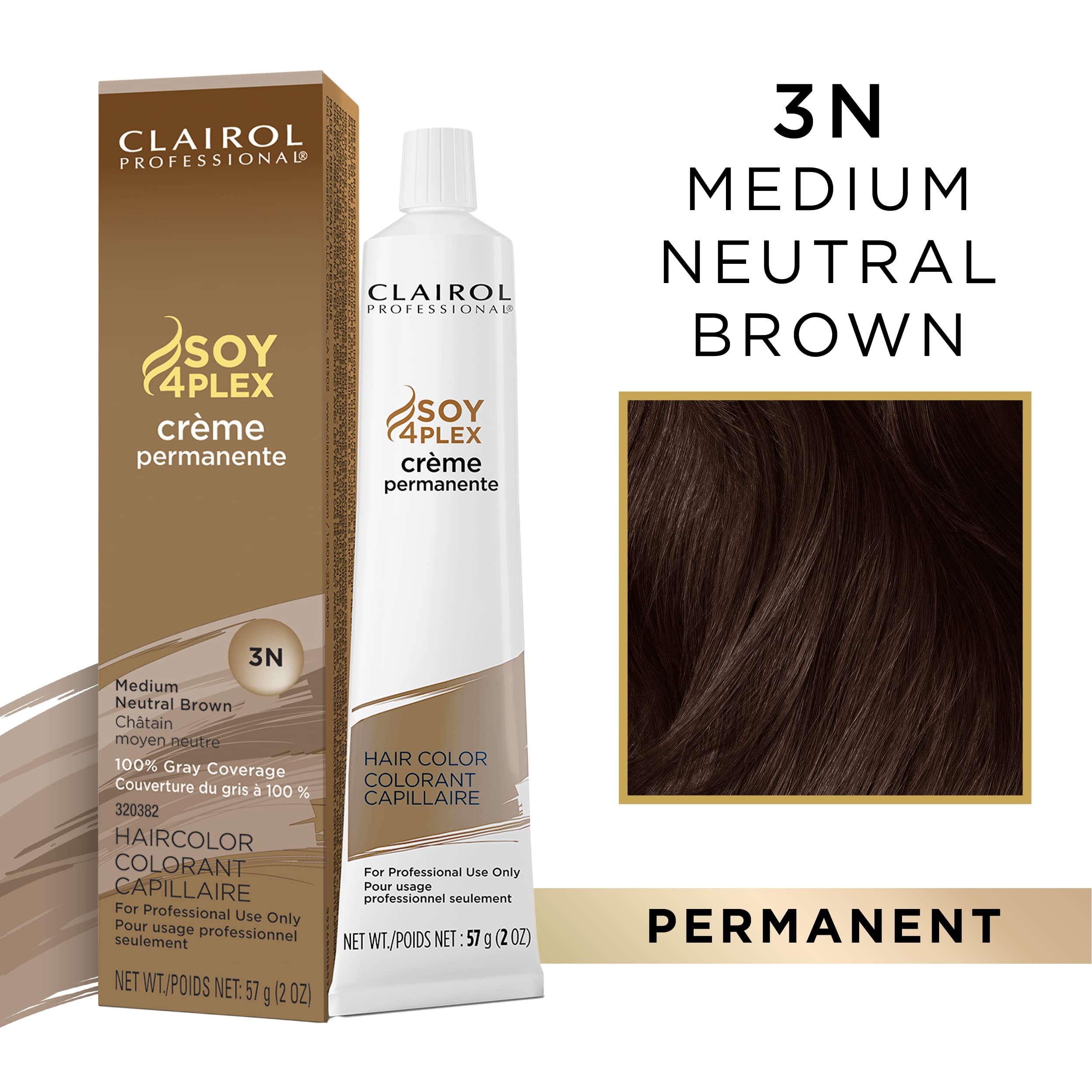 Clairol Professional Permanent Crème, 3n Med Neutral Brown, 2 oz. (Pack of 1)