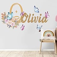 Custom Name & Initial Butterfly Decal - Butterfly Wall Art Toddler Girl Room Decor - Butterflies Decorations with Gold Letters for Baby Nursery - Personalized Butterfly Wall Stickers