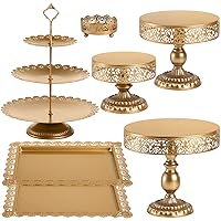 Set of 7 Gold Cake Stand, Metal Cake Stand Set for Dessert Table, Decorative Dessert Display Set for Birthday Party, Wedding, Afternoon Tea, Festival