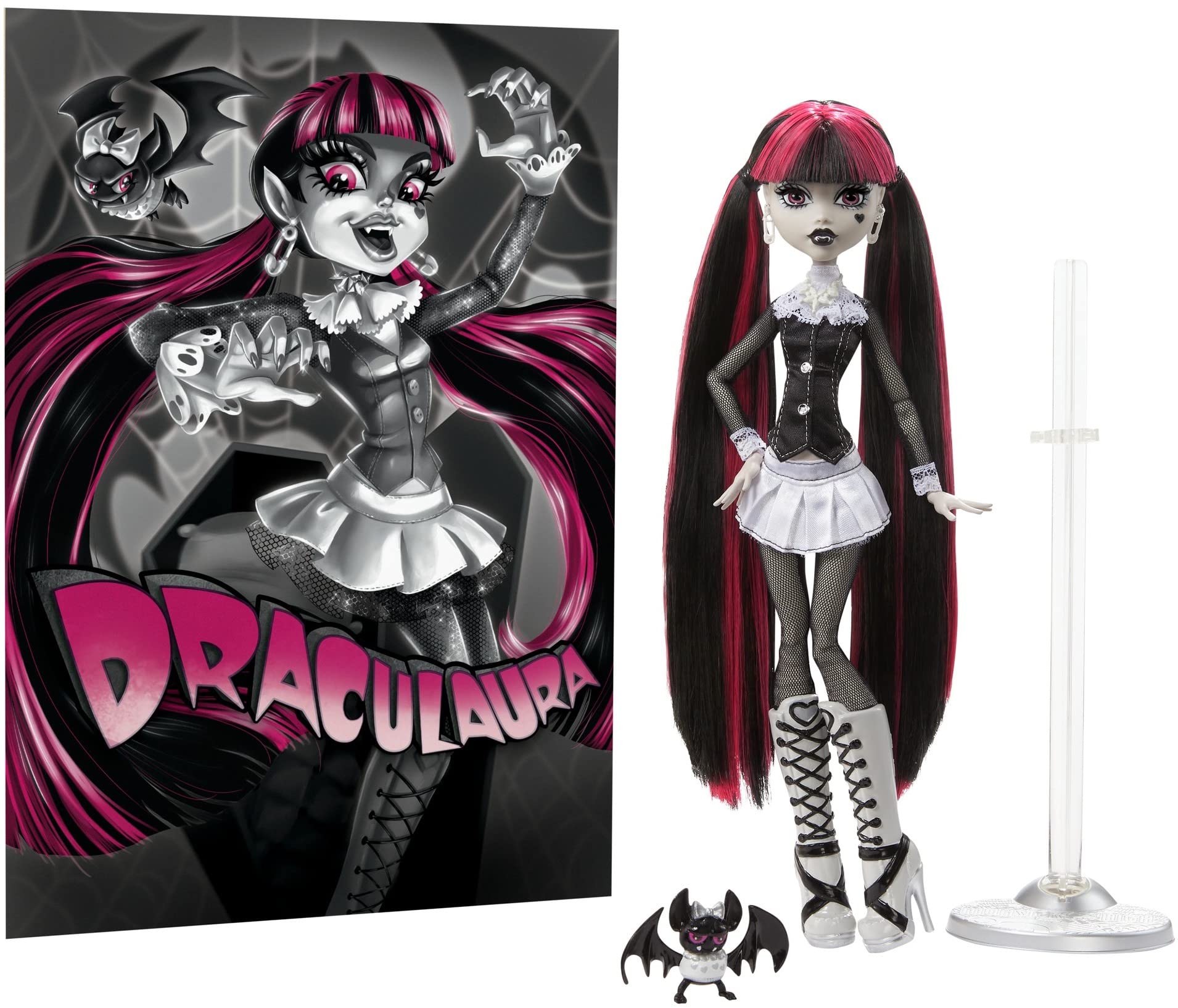 Monster High Doll, Draculaura in Black and White, Reel Drama Collector Doll, Doll-Size and Life-Size Posters, Horror Flick Theme, Toys and Gifts