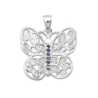 0.85 CTW Natural Diamond Polki Tanzanite Butterfly Pendant 925 Sterling Silver Platinum Plated Slice Diamond Jewelry