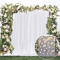 RYB HOME 2Pcs 5Ft x 10Ft White Backdrop Curtains, Non-Reflective Drapes with Sheer Overlay Opaque Backdrops for Wedding Party Stage Home Decoration, Width 60 x Length 120 inch, Set of 2 Panels