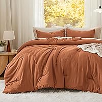 Bedsure Queen Size Comforter Sets, Burnt Orange Soft Prewashed Bed Comforter for All Seasons, 3 Pieces Warm Bedding Sets, 1 Lightweight Comforter (90