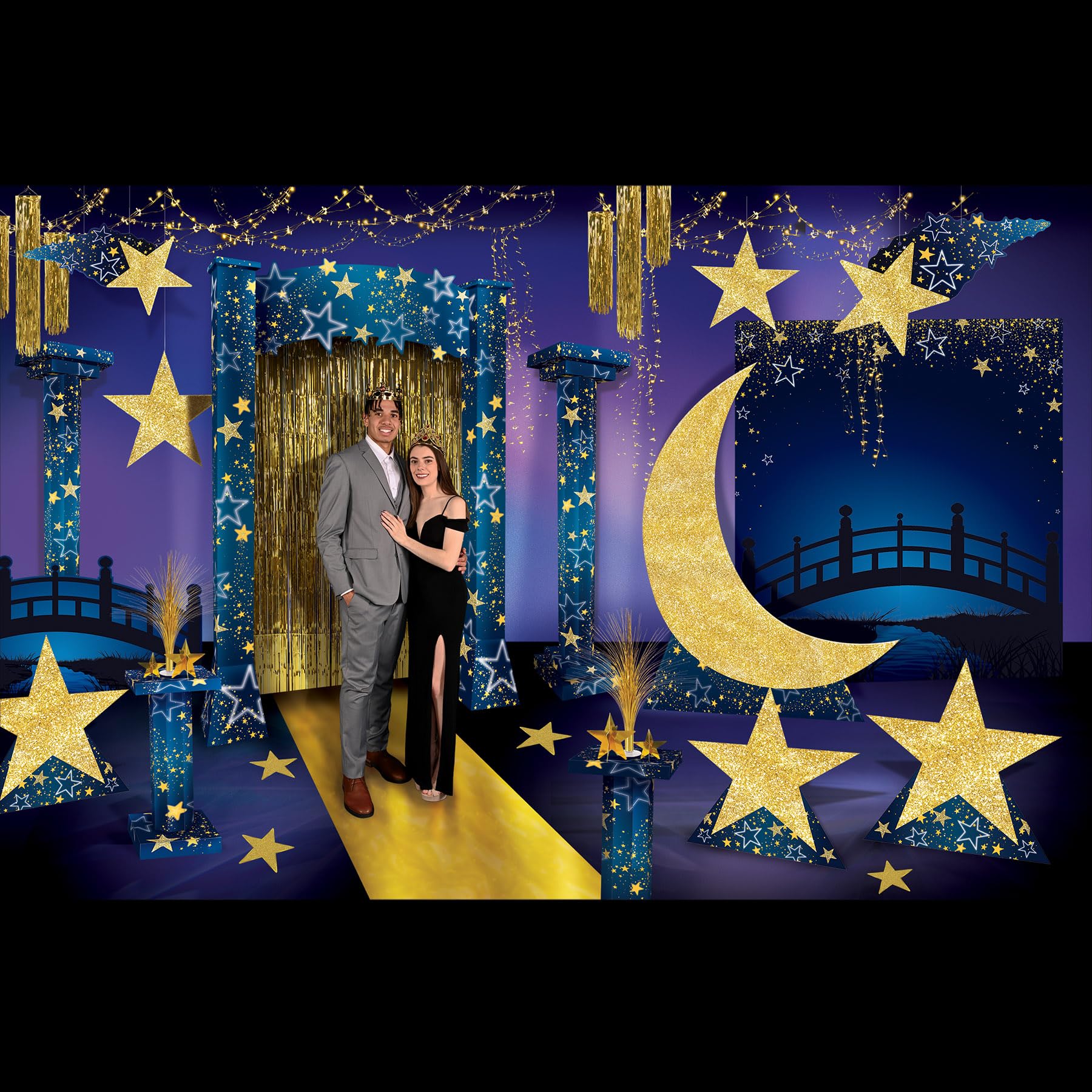 Beistle Large 7' x 6' Cardboard Awards Night Starry-Night Bridge Photo Prop Backdrop, Photography Background, Prom Decor