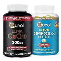 Qunol Ultra CoQ10 200mg Softgels - Ultra High Absorption Coenzyme Q10 Supplement - 2 Month Supply - 60 Count + Fish Oil Omega 3 Mini Softgels, 1000mg Omega 3 EPA + DHA, 3 Month Supply, 180 Count