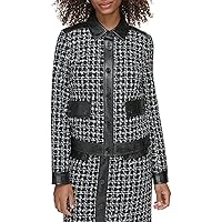 Karl Lagerfeld Paris Women's Tweed with Faux Leather Jacket