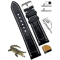 Alligator Leather Watch Band Men Quick Release Crocodile Belly Vintage Replacement Wristwatch Strap for Classic and Smart Watch 18mm 19mm 20mm 21mm 22mm 24mm Tag Buckle