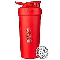 BlenderBottle Strada Shaker Cup Insulated Stainless Steel Water Bottle with Wire Whisk, 24-Ounce, Red