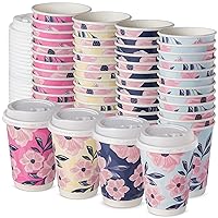 48 Floral Paper Coffee Cups with Lids - 12oz Cute Disposable Coffee Cups with Lids, To Go Tea Cup, Floral To Go Coffee Cups with Lids, Cute Coffee Cups with Lids, Spring Coffee Cups