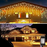 Blingstar Icicle Lights 32.8Ft 300 LED 8Modes Christmas Lights Plug in Warm White String Lights Extendable Icecycle Lights for Christmas Wedding Party Home Garden Bedroom Indoor Outdoor Decoration