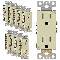 Decorator Receptacle Outlet, Tamper-Resistant, Gloss Finish, Residential Grade, 3-Wire, Self-Grounding, 2-Pole, 15A 125V, UL Listed, 61501-TR-I-10PCS, Ivory (10 Pack)