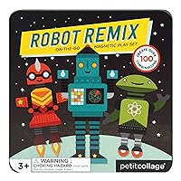 Petit Collage Magnetic Play Set, Robot Remix – Mix & Match Magnetic Game Board, Ideal for Ages 3+ – Includes 2 Magnetic Scenes and over 25 Magnet Pieces, Ideal Travel Activity for Kids