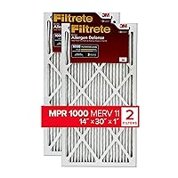 Filtrete 14x30x1 AC Furnace Air Filter, MERV 11, MPR 1000, Micro Allergen Defense, 3-Month Pleated 1-Inch Electrostatic Air Cleaning Filter, 2 Pack (Actual Size 13.81x29.81x0.81 in)