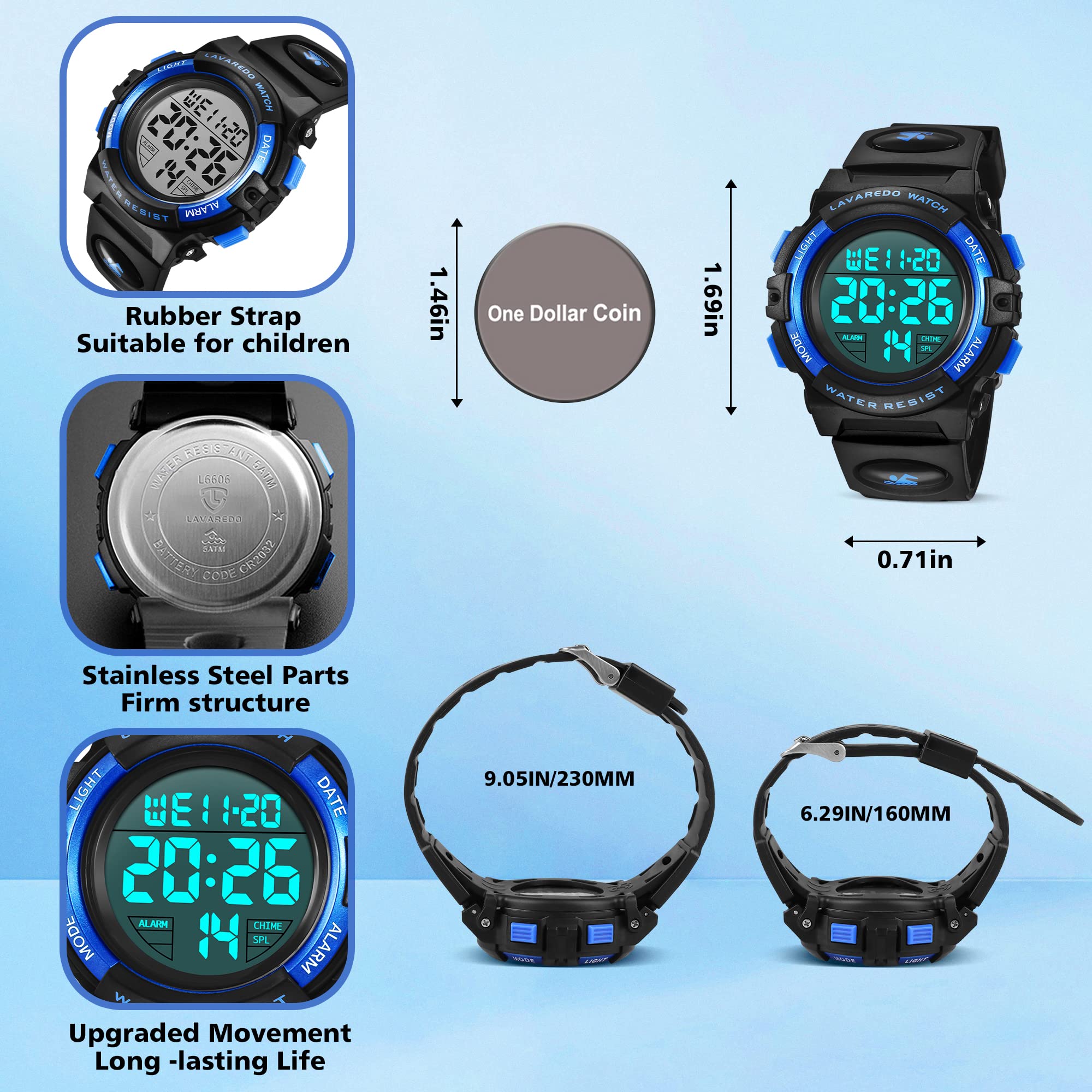 Kids Watch,Boys Watch for 3-15 Year Old Boys,Digital Sport Outdoor Multifunctional Chronograph LED 50 M Waterproof Alarm Calendar Analog Watch for Children with Silicone Band,Kids Gift